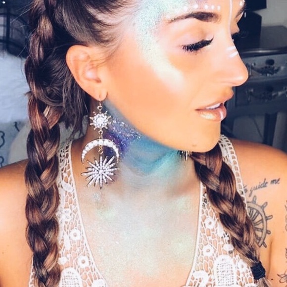 Crystal Sun and Moon Starburst Celestial Earrings - Picture 7 of 7